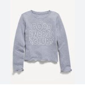 Girls Med/8 Graphic Rib-Knit Lettuce-Edge T-
Shirt - Good Energy Club Old Navy